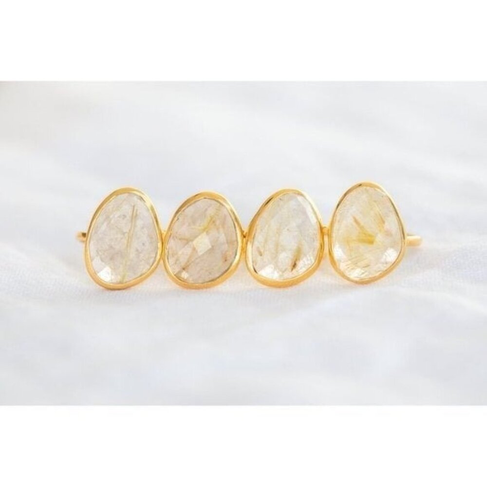 Statement Ring Gold Rutile Quartz Gold Vermeil Beautiful Faceted Rutile Quartz - Picture 11 of 15